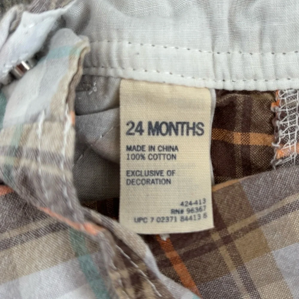 OshKosh B’gosh Vestbak Bib Overall Shorts 24 Months Plaid Shortalls Brown Multi